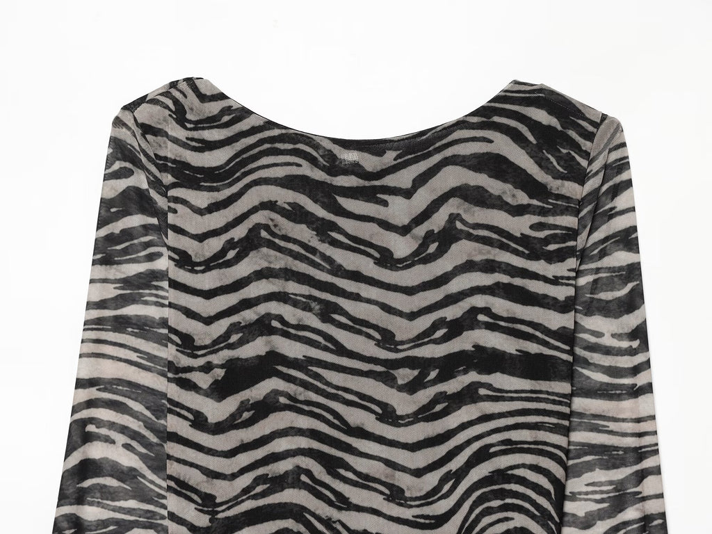 Women's animal striped printed tulle mini dress
