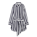 Women's With Belt Long Style Striped Shirt