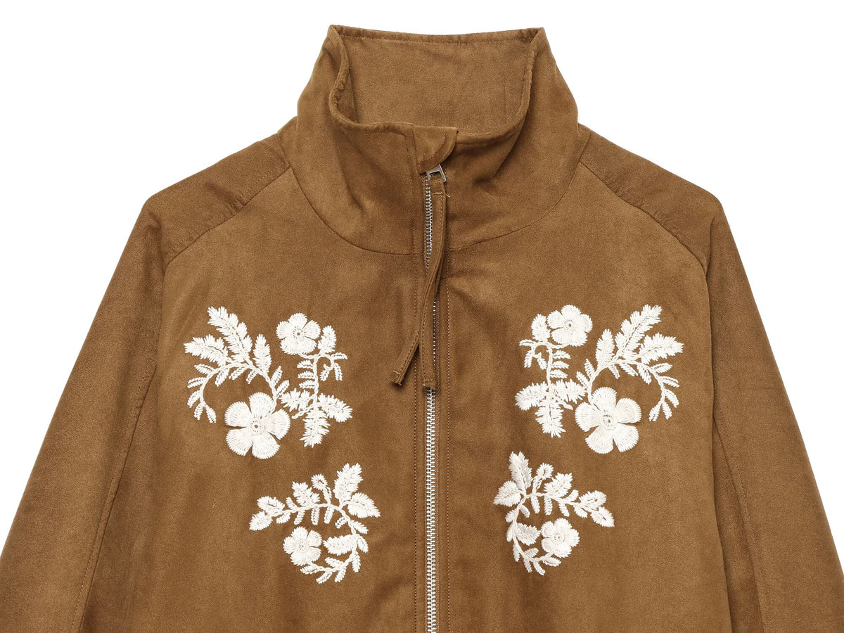 Women's printed decorative stand collar pilot jacket
