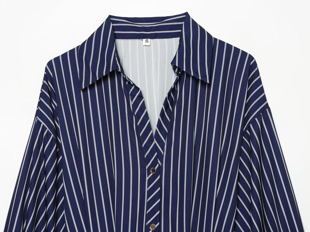 Women's with belt striped shirt style dress