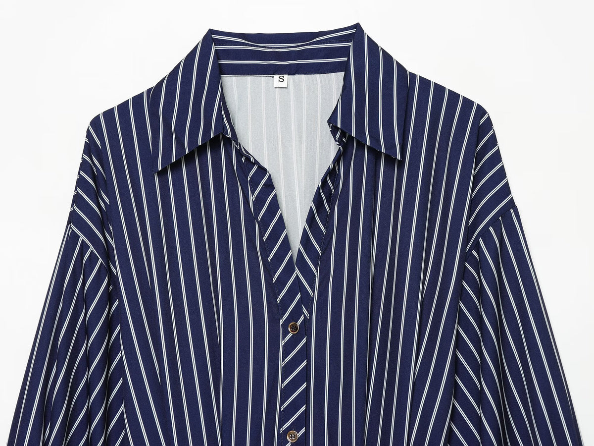 Women's with belt striped shirt style dress