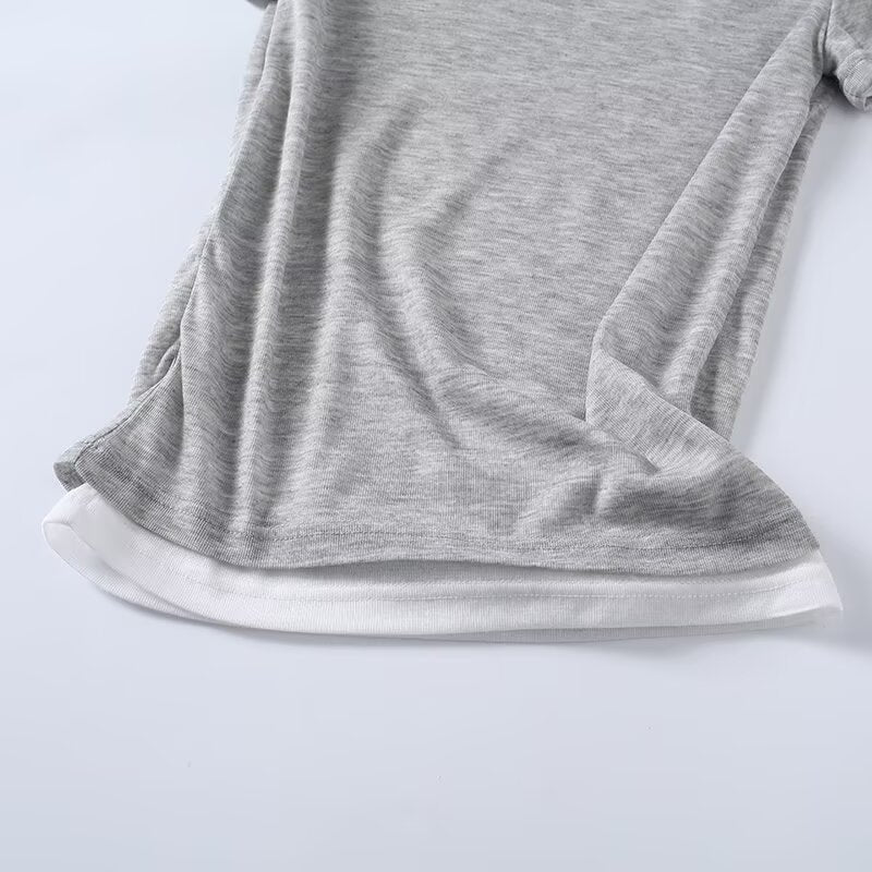 Women's O Neck double-layer short sleeved T-shirt