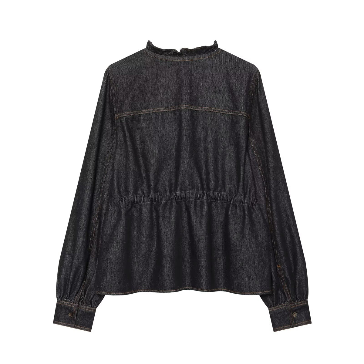 Women's ruffled waistband decorative denim shirt