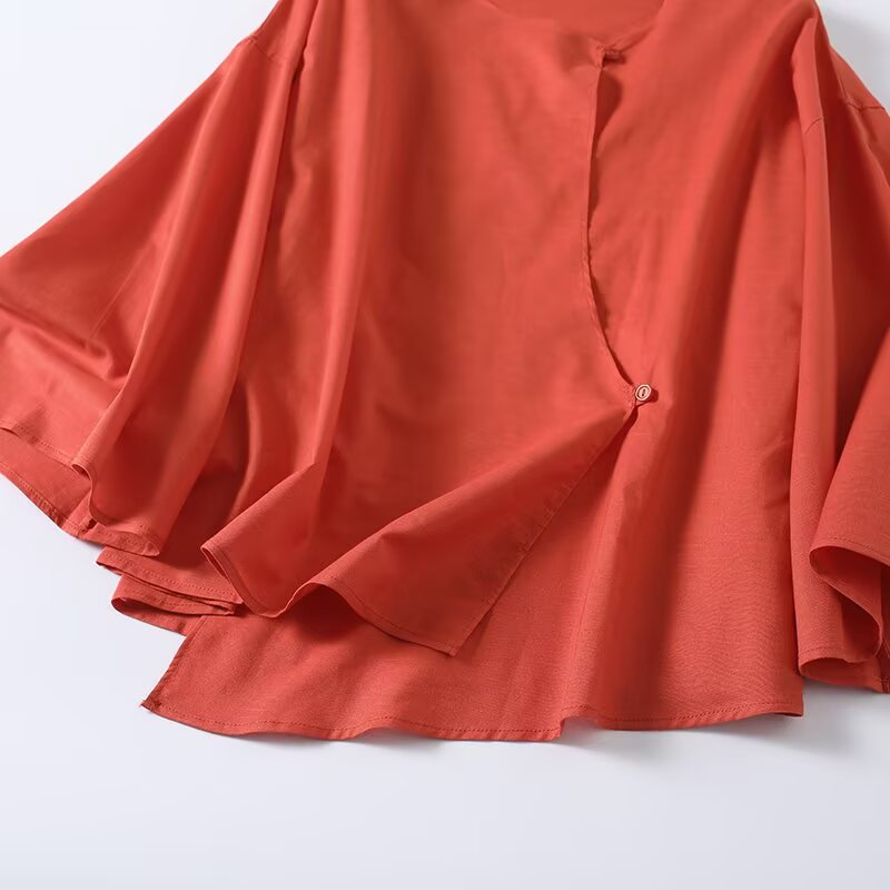 Women's lace up decorative linen blend shirt