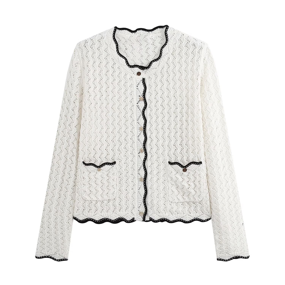 Women's hollowed out jacquard knitted cardigan