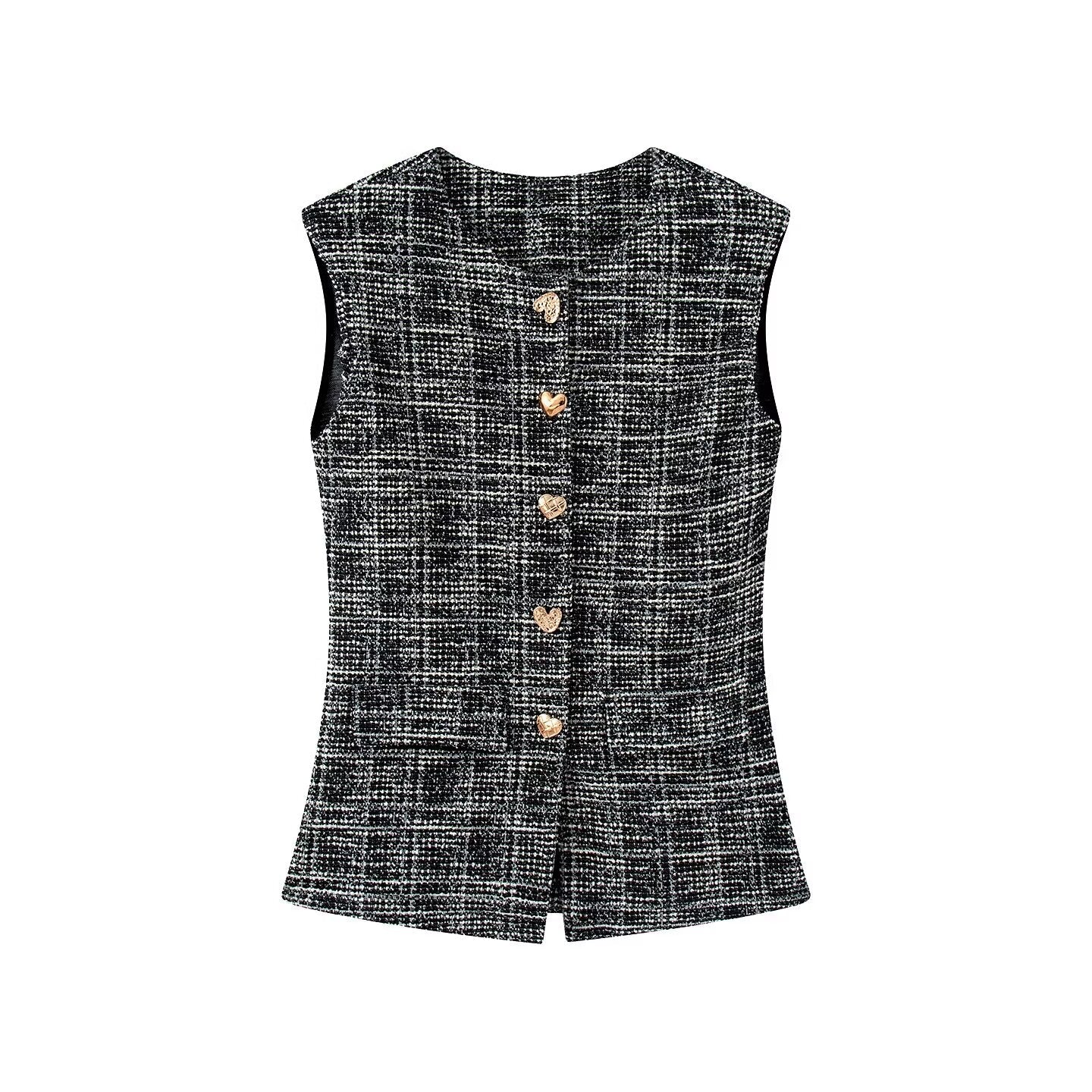 suit Women's 2 pieces button decoration texture vest style top+Flared pants