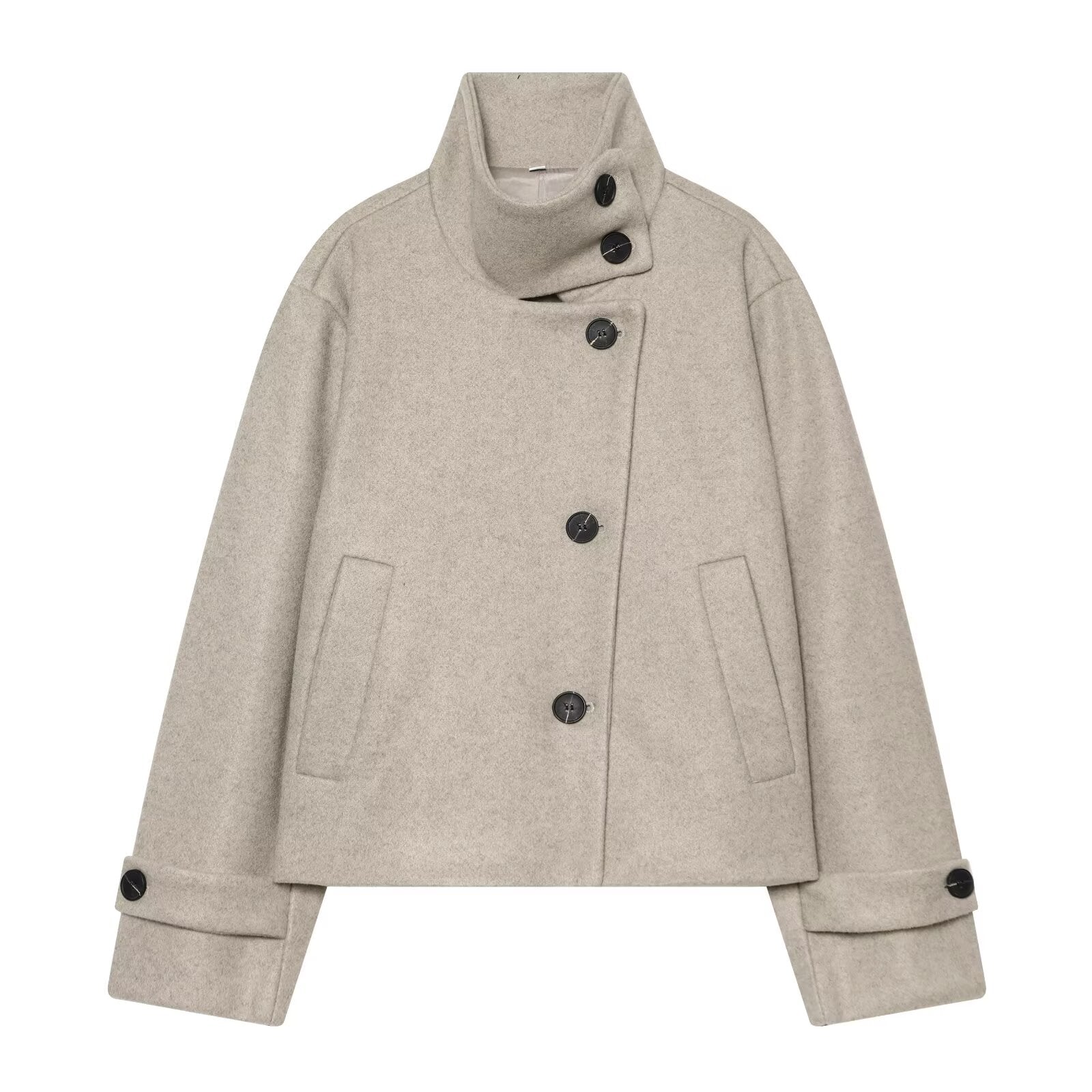 Women's standing collar short single breasted coat