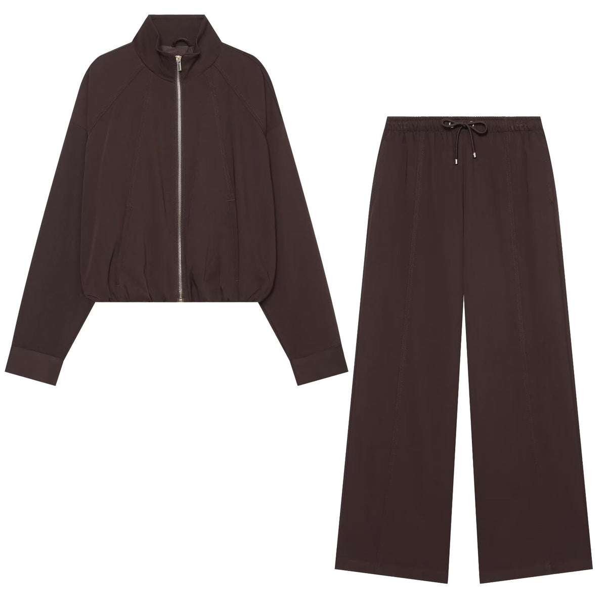 suit Women's 2 pieces stand collar zipper pilot jacket Coat+wide leg pants