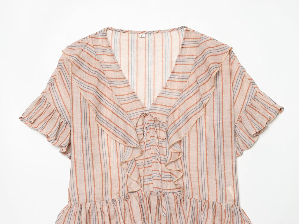 suit Women's 2 pieces striped layered decorative shirt+shorts