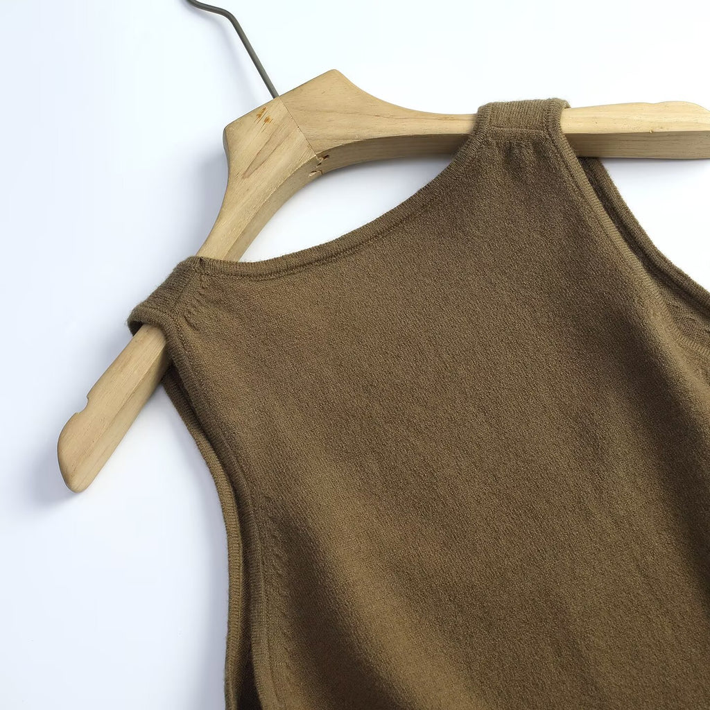 Women's soft textured round neck versatile knitted vest