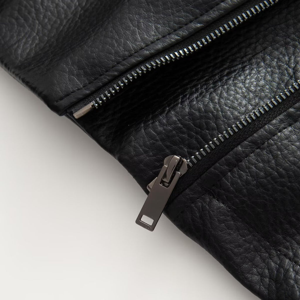 Women's high necked faux leather waistband jacket