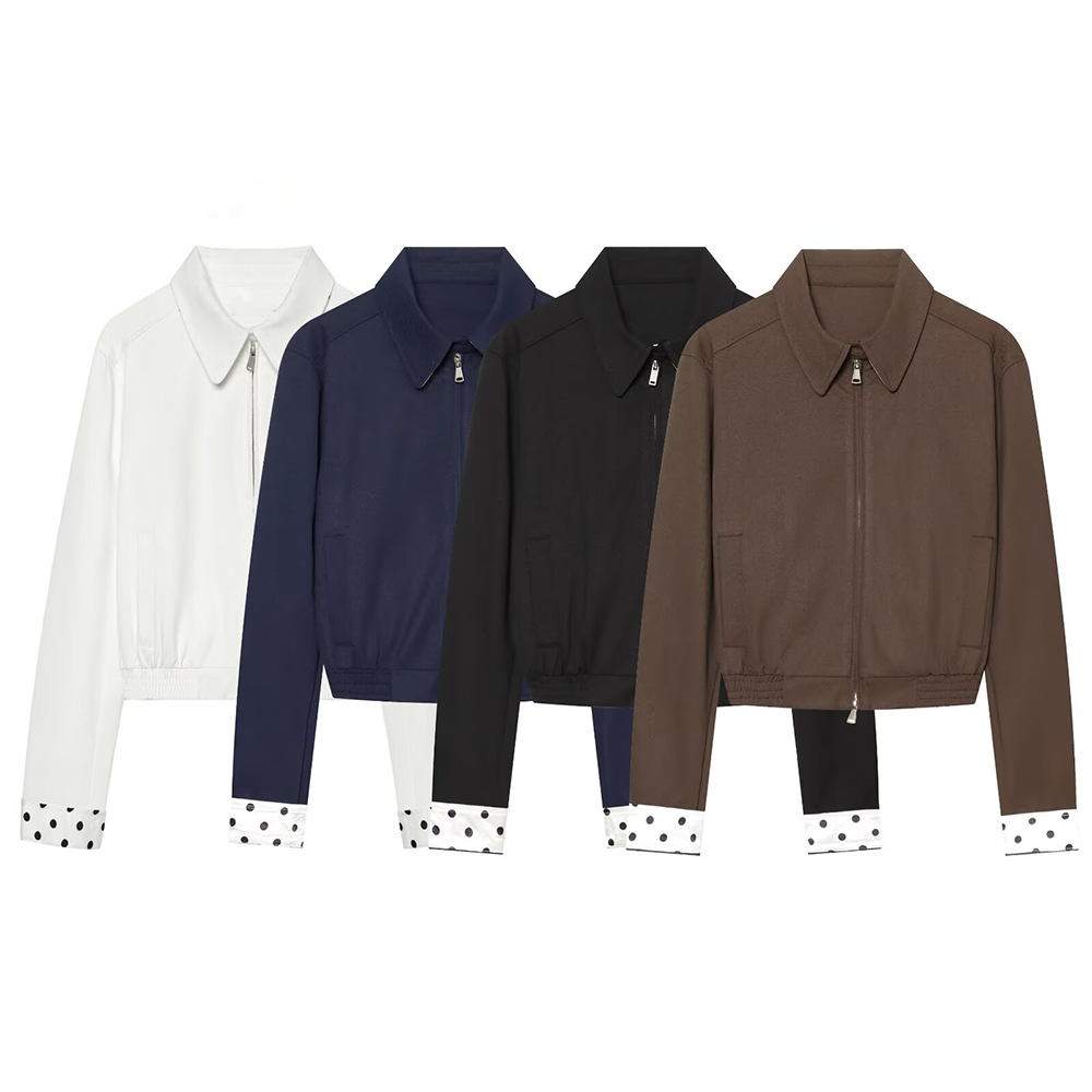 Women's polka dot contrasting collar jacket Coat