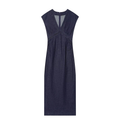Women's V-neck patchwork pleated denim dress