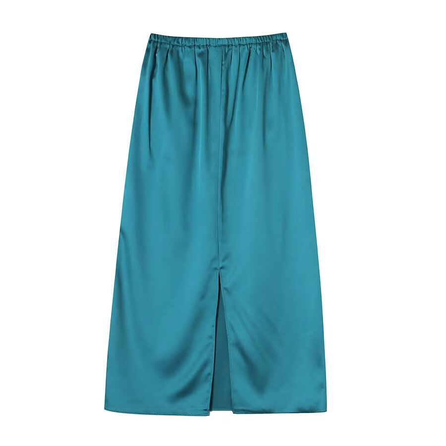 suit Women's 2 pieces loose satin textured shirt+A-line skirt