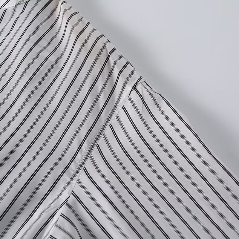 Women's 2026 loose stand collar striped shirt