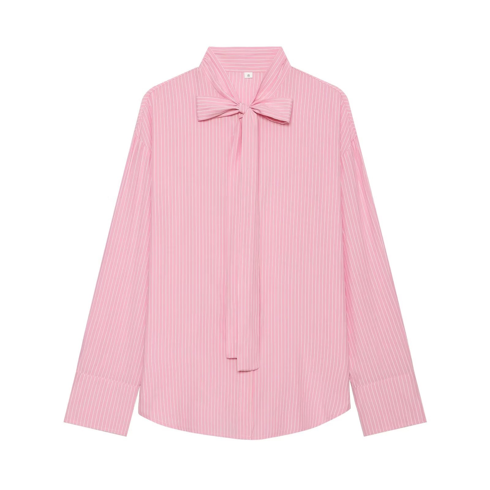 Women's waist cinched long sleeved striped shirt