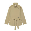 Women's with belt loose stand collar windbreaker Coat