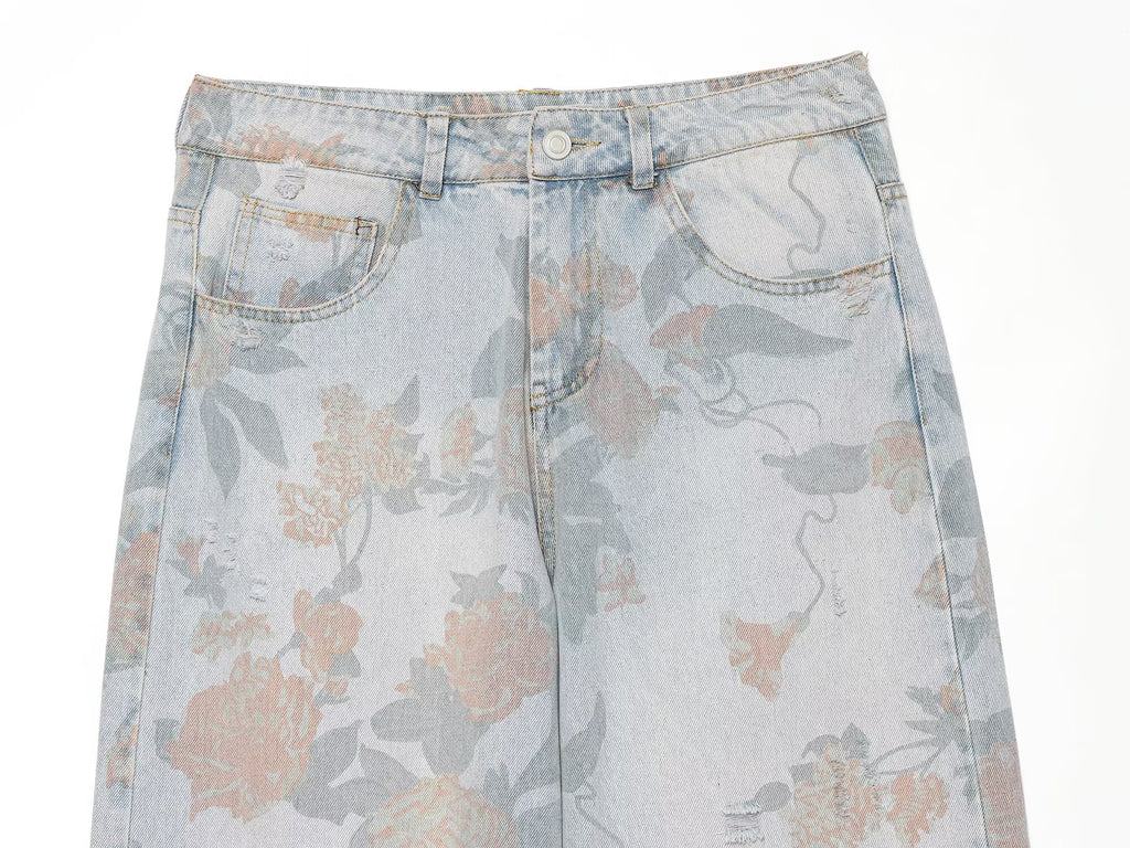 Women's printed low waisted loose jeans