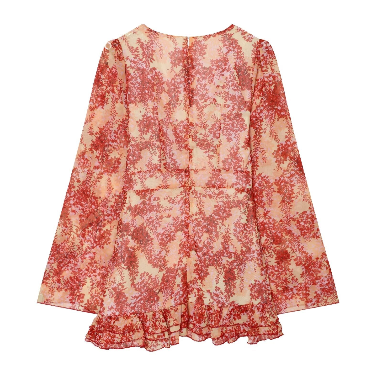 Women's V-neck printed ruffle mini dress