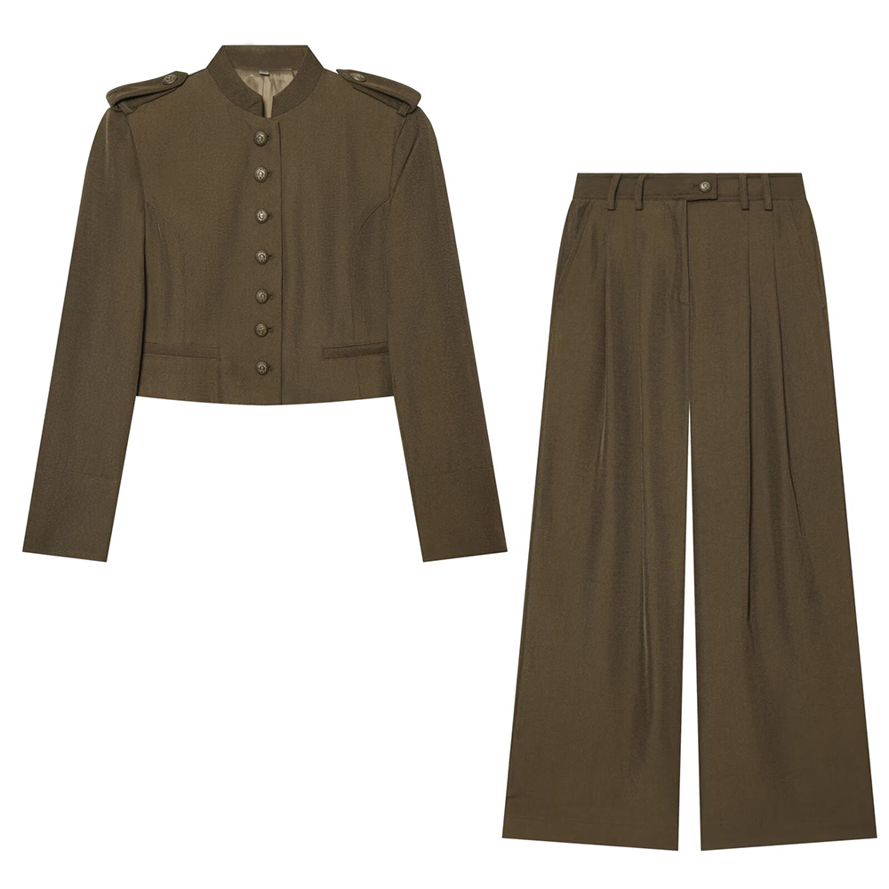 suit Women's 2 pieces with shoulder pads short Blazer Coat +pants