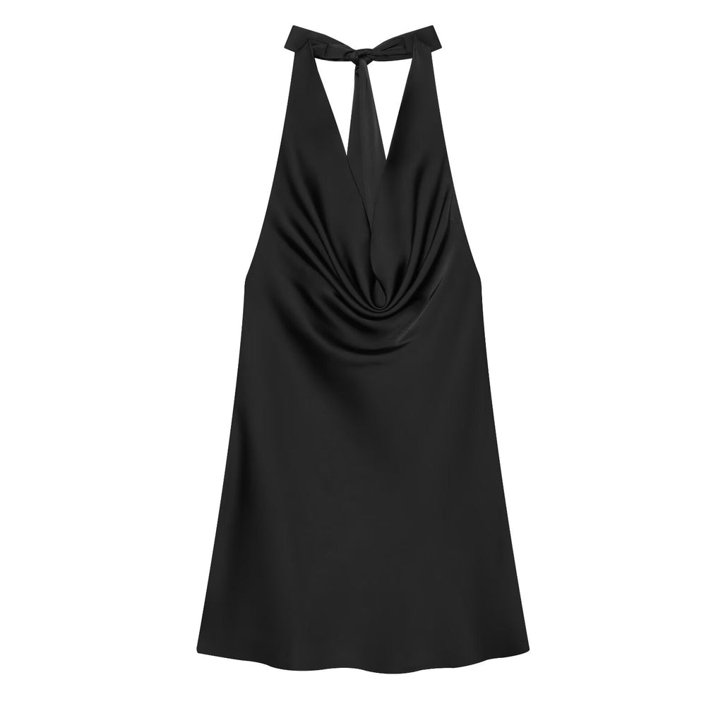 Women's satin textured halter neck dress