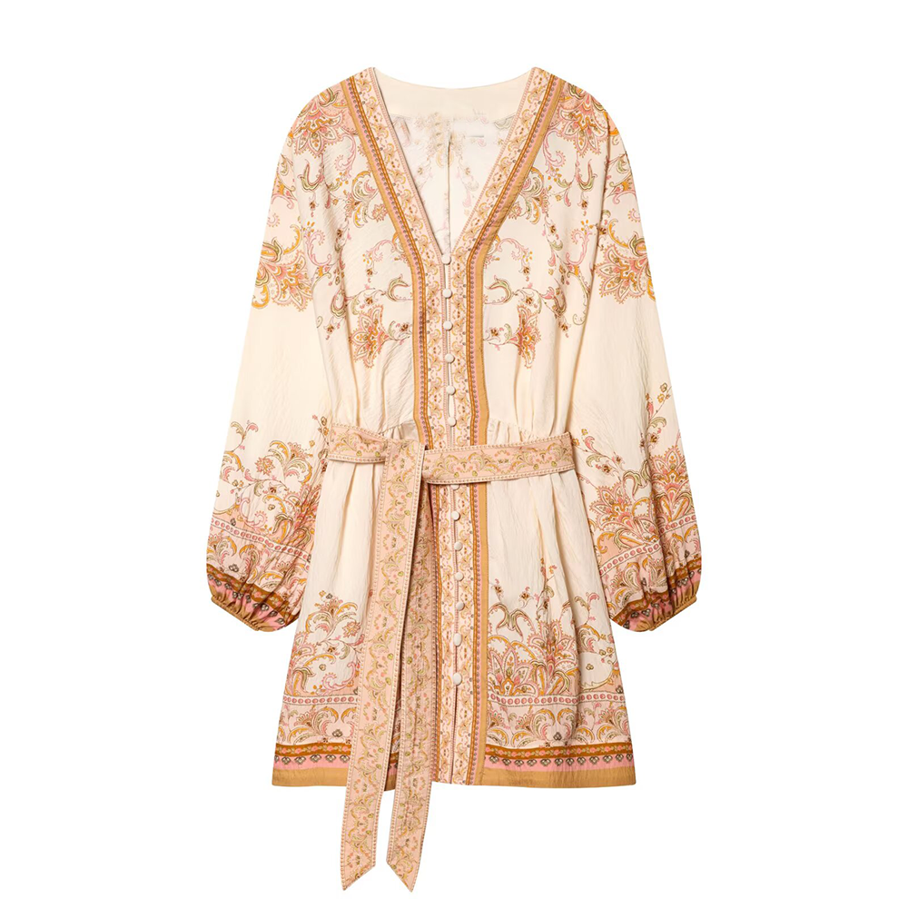 Women's vacation style V-neck printed dress