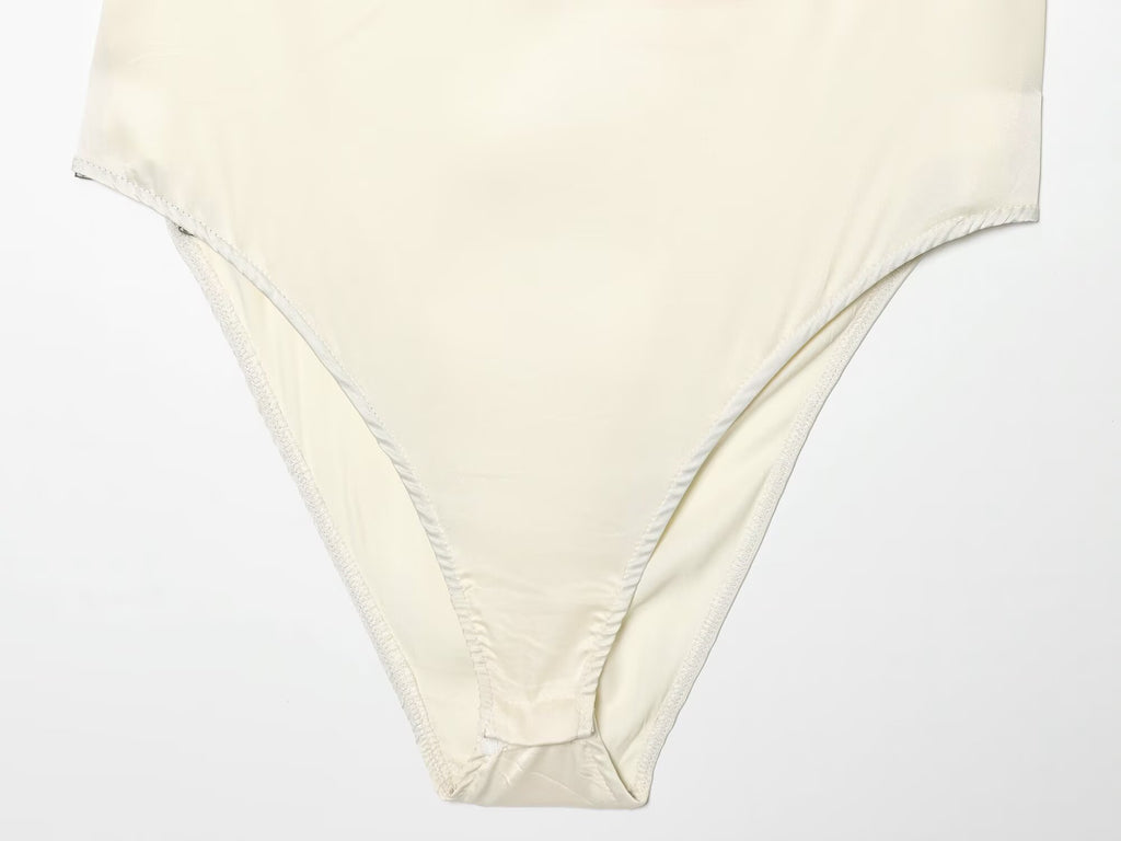 Women's lace decorated satin textured bodysuit