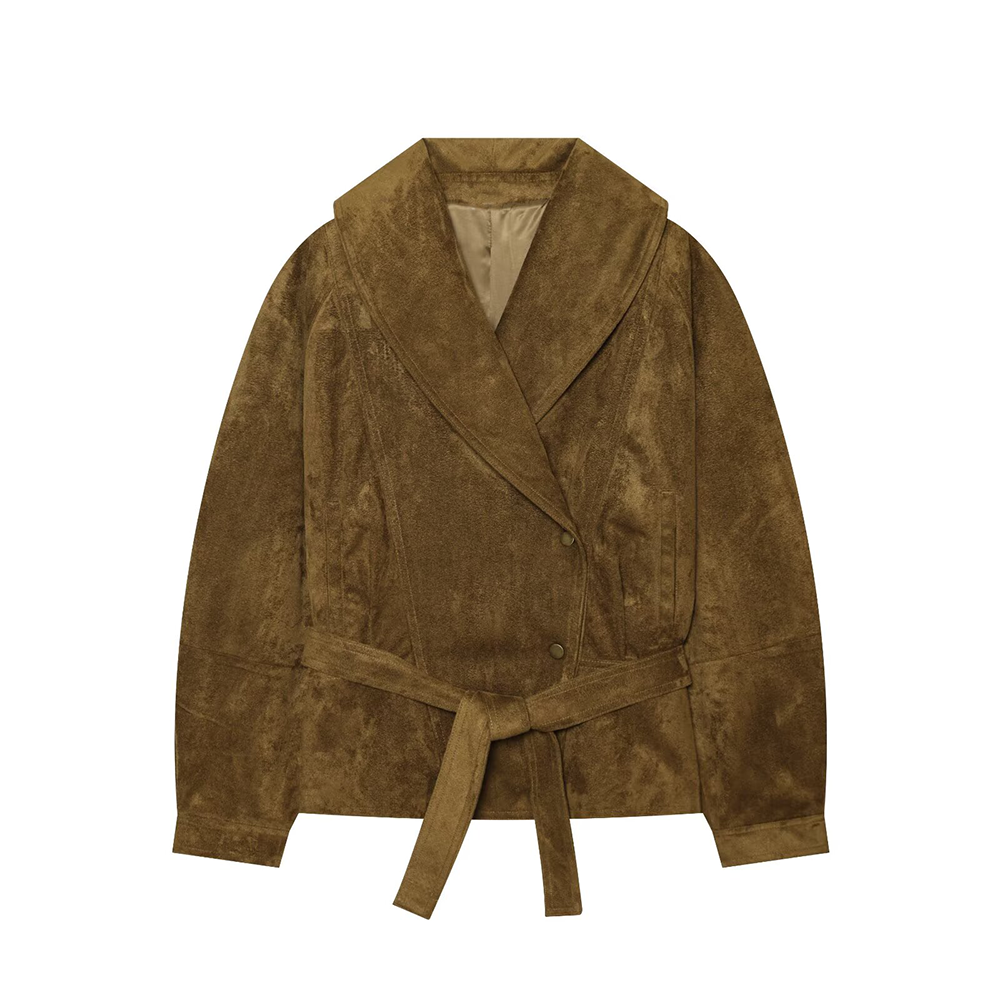Women's long sleeved Lapel suede textured jacket Coat