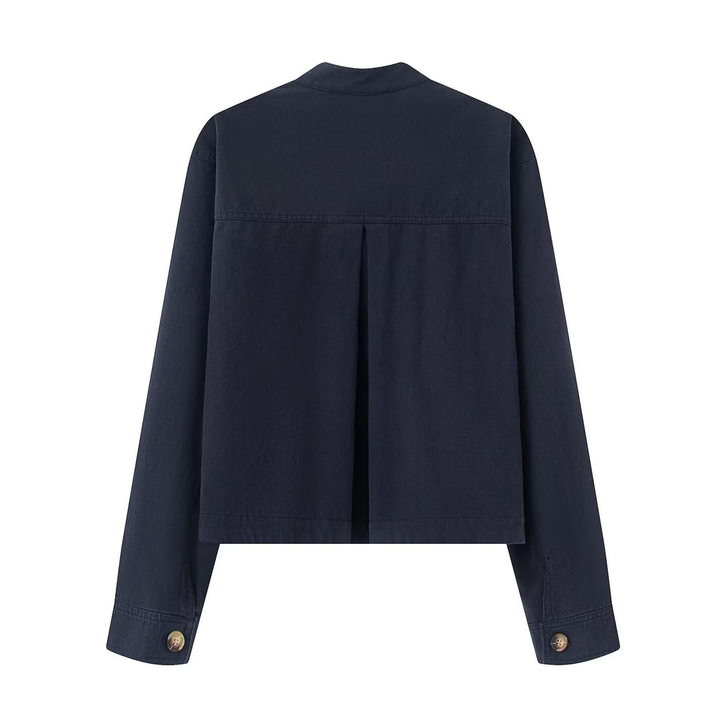 Women's casual stand collar twill coat
