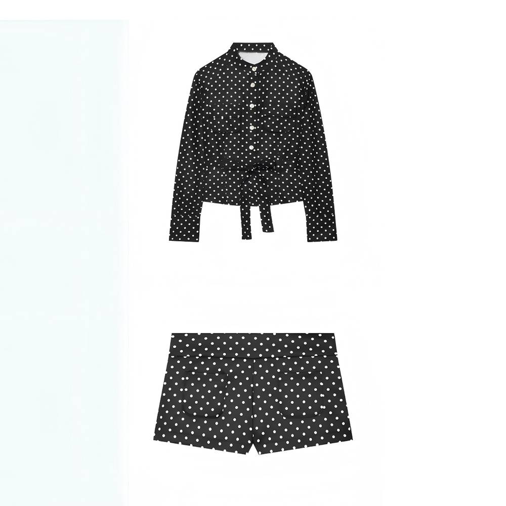 suit Women's 2 pieces polka dot pocket mini shorts+shirt style Coat