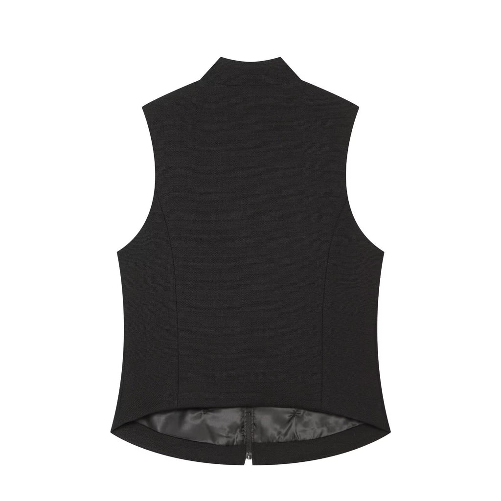 Women's breasted decorative zipper vest top