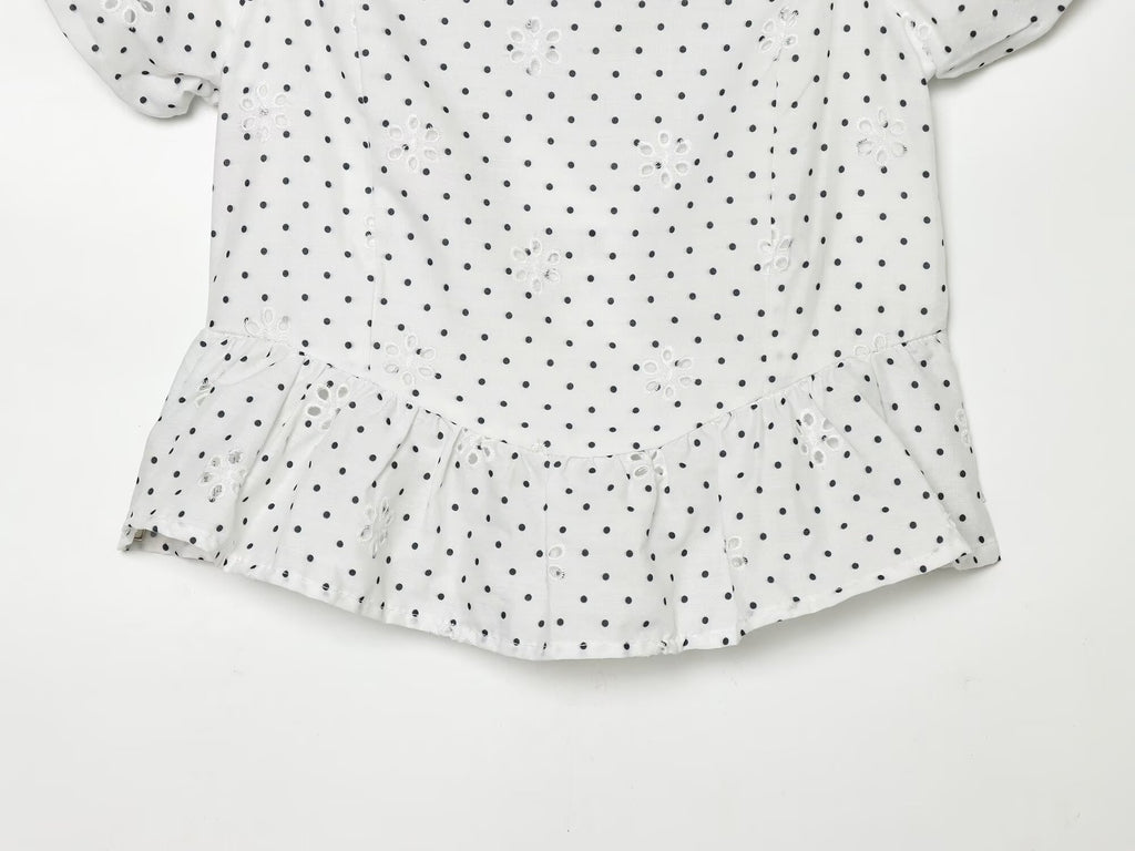 Women's hollowed out embroidered polka dot top