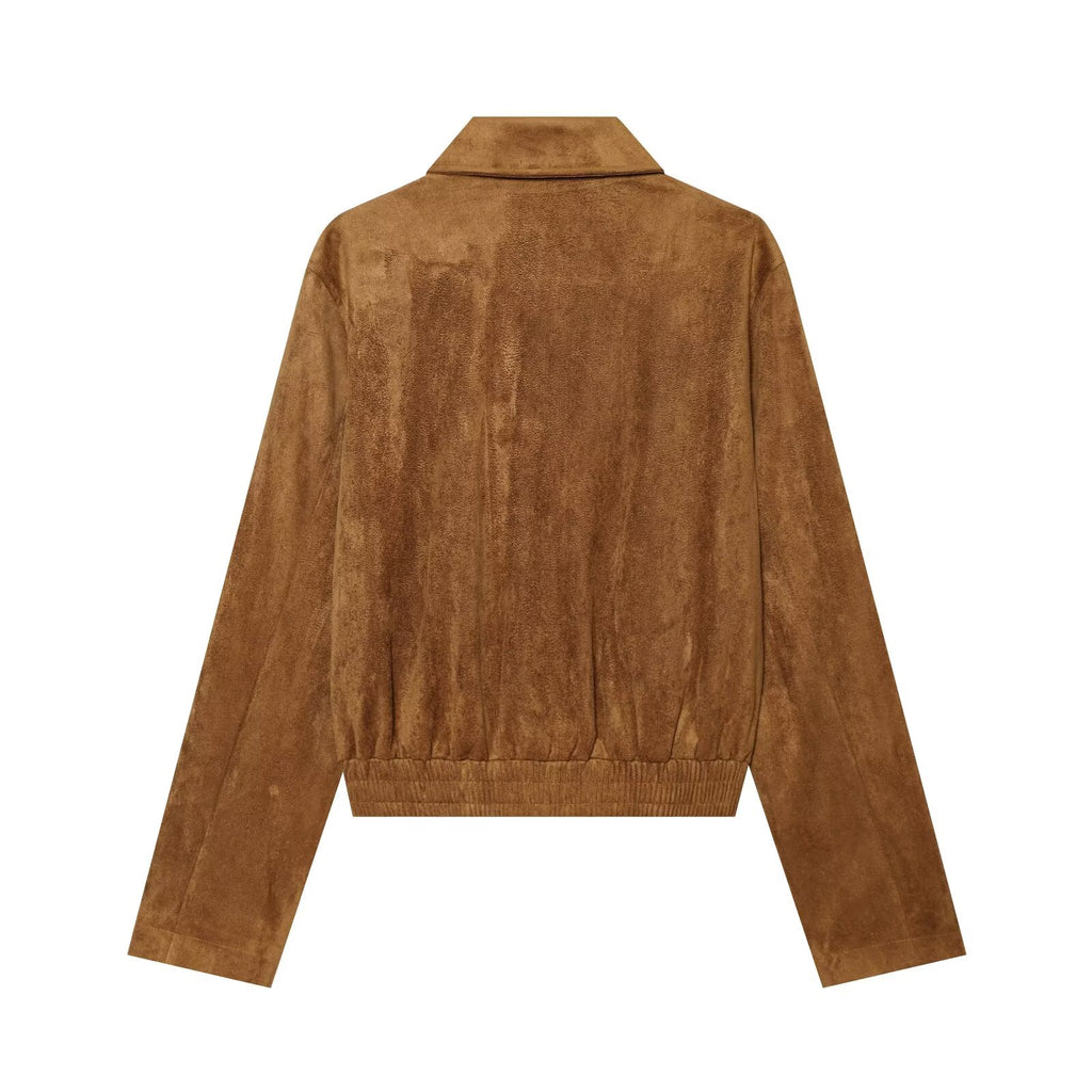 Women's retro suede textured stand collar jacket