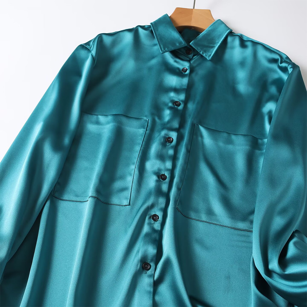 suit Women's 2 pieces loose satin textured shirt+A-line skirt