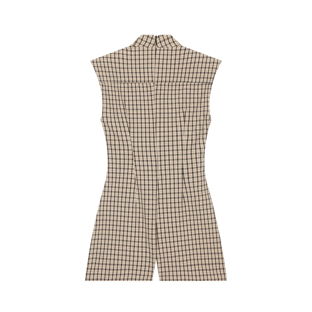 Women's slim plaid strap short jumpsuit