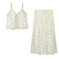 suit Women's 2 pieces chiffon floral A-line MIDI skirt+floral top