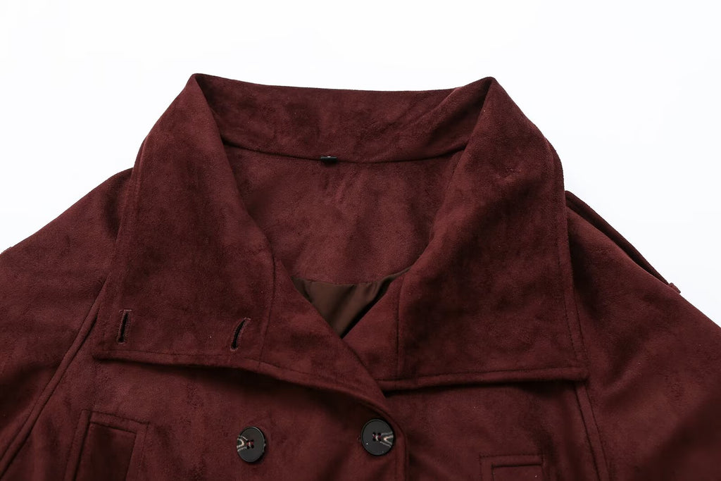 Women's with belt suede texture effect jacket Coat