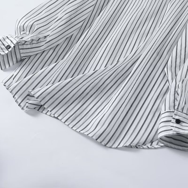 Women's 2026 loose stand collar striped shirt