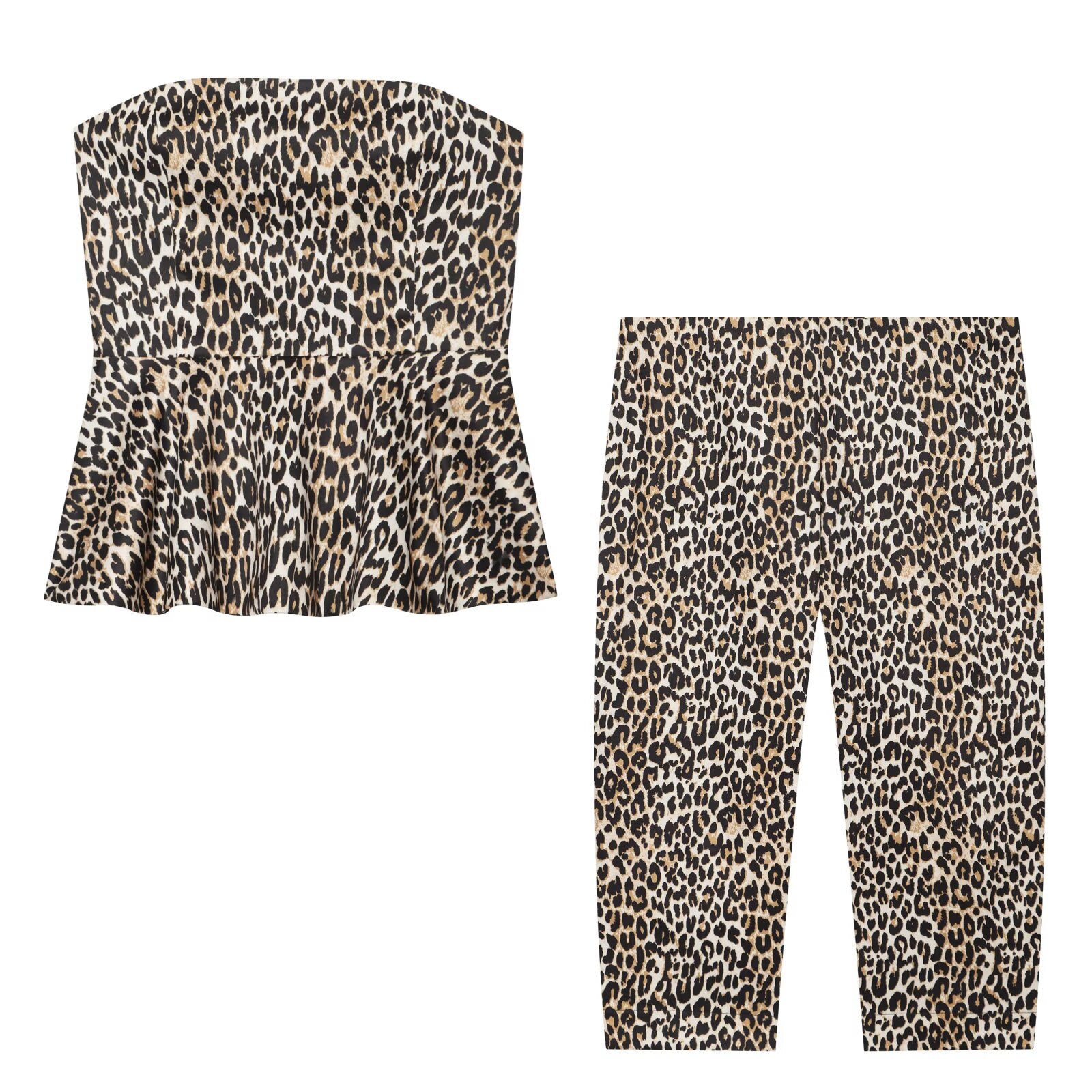 suit Women's 2 pieces printed striped strapless elastic top+Pants