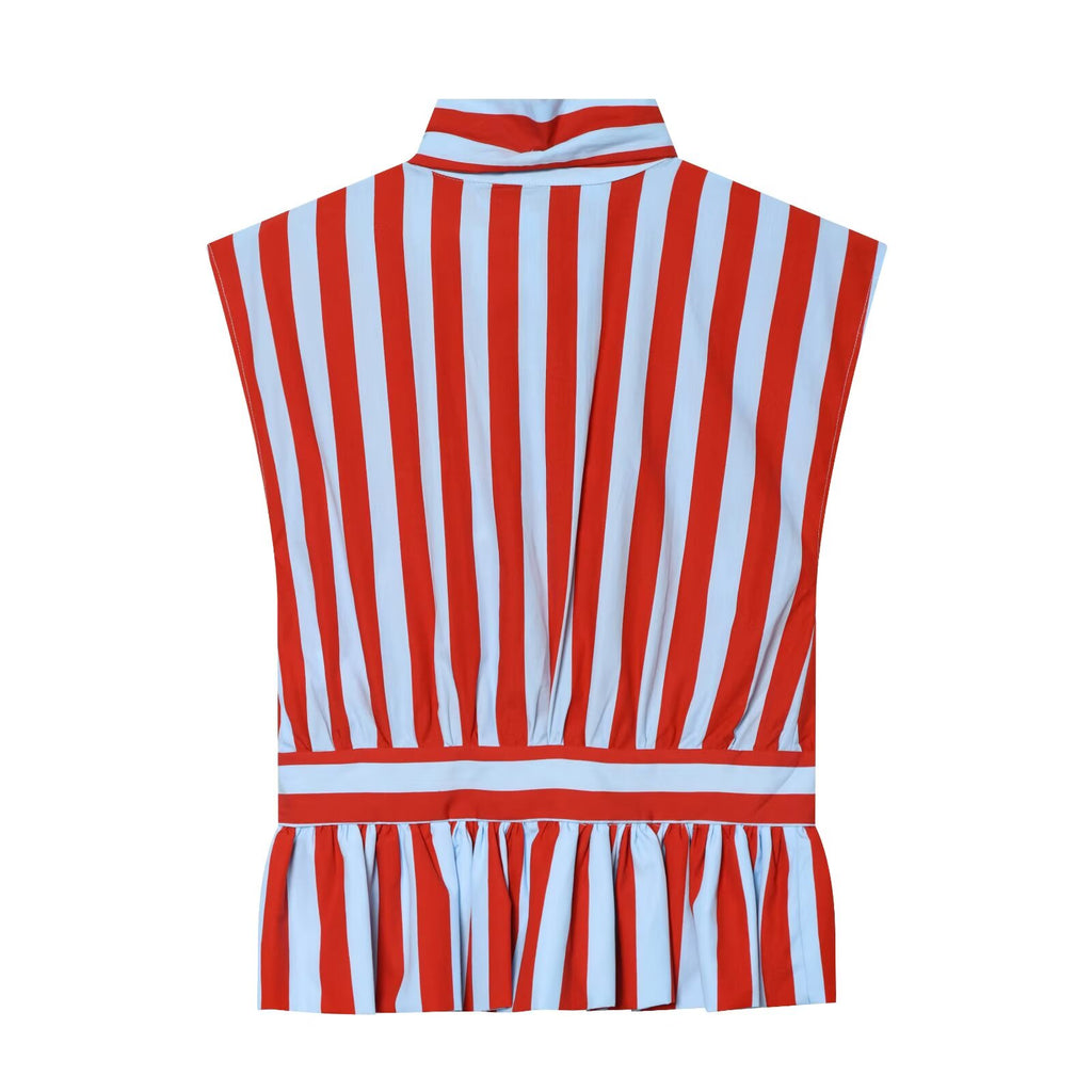 suit Women's 2 pieces bow decoration striped shirt+skirt