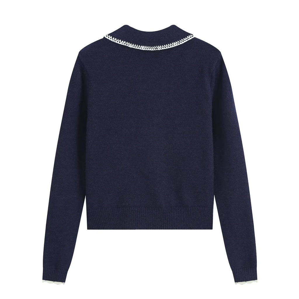 Women's soft texture contrasting pattern knitted cardigan