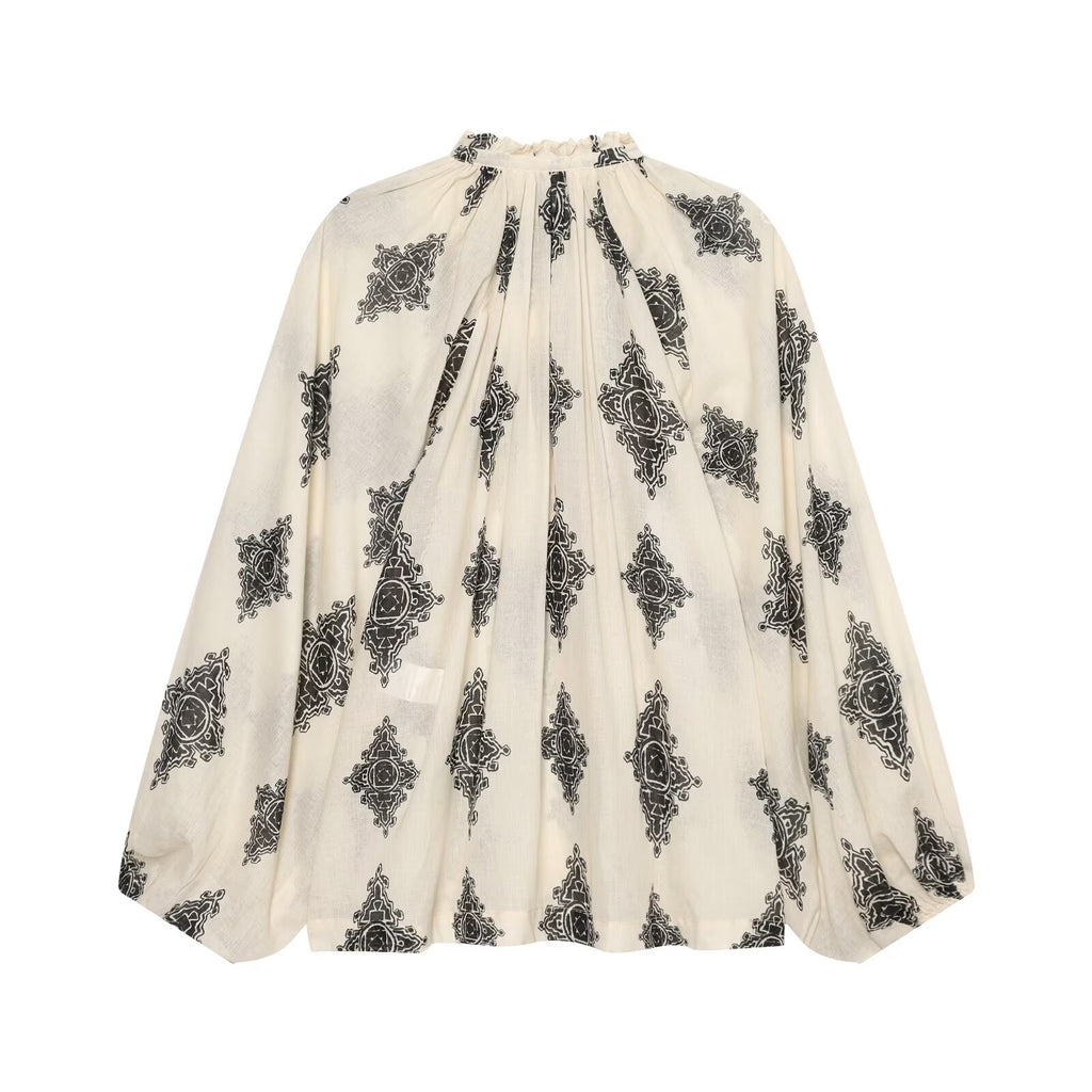 Women's oversized lantern sleeve printed top
