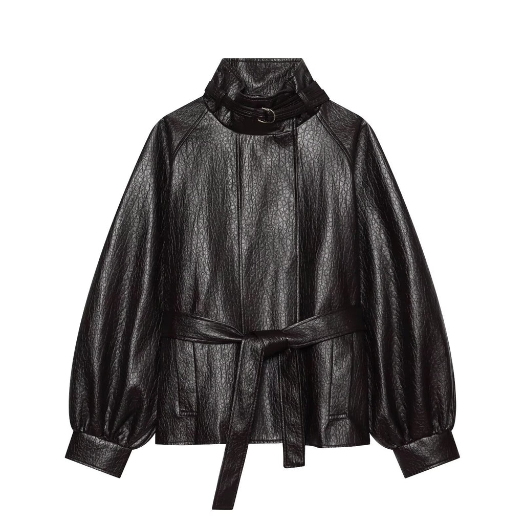 Women's with belt leather effect jacket Coat