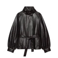 Women's with belt leather effect jacket Coat