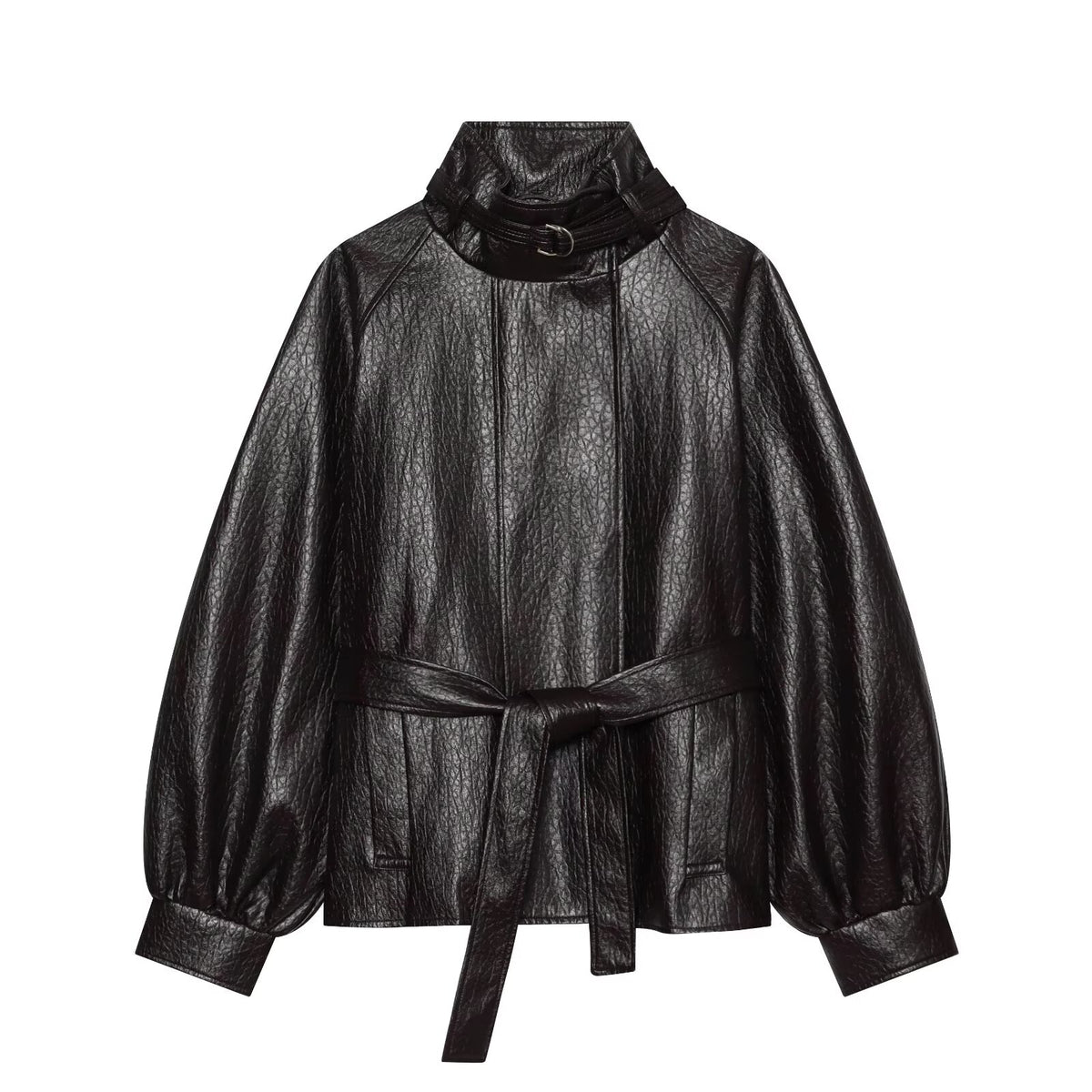 Women's with belt leather effect jacket Coat