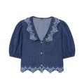Women's embroidered short denim shirt