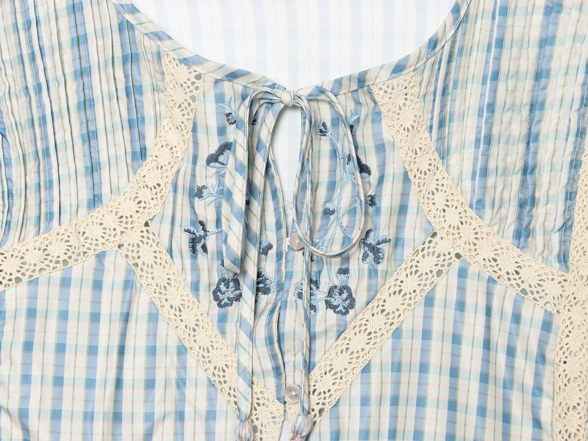 Women's embroidered Plaid short sleeved top