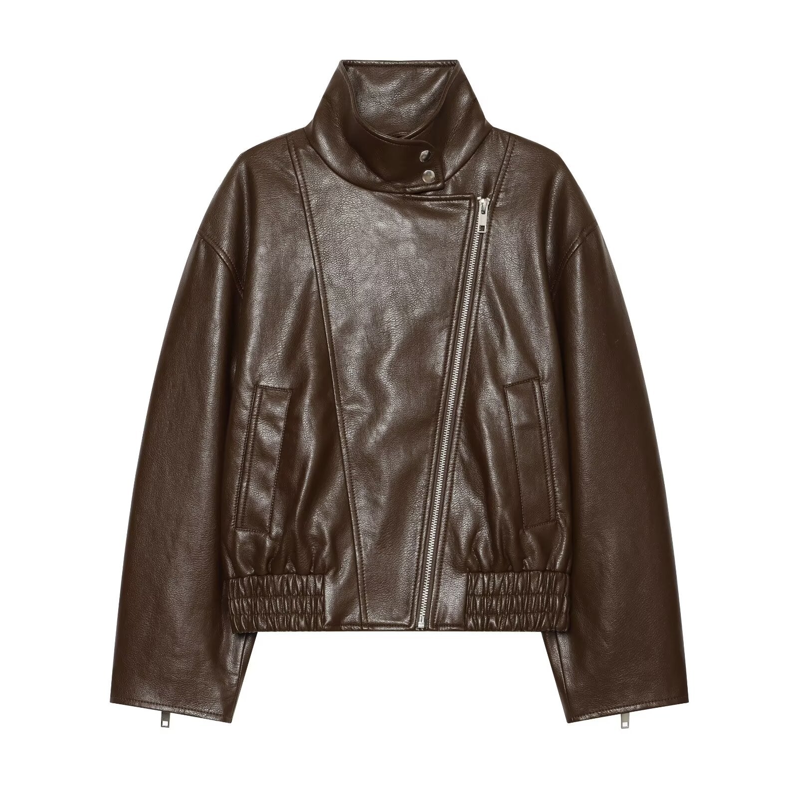 Women's large lapel imitation leather jacket Coat