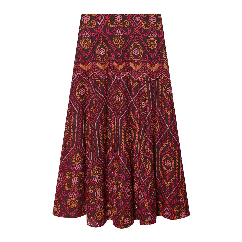 suit Women's 2 pieces hollowed out embroidered O-Neck top+Skirts