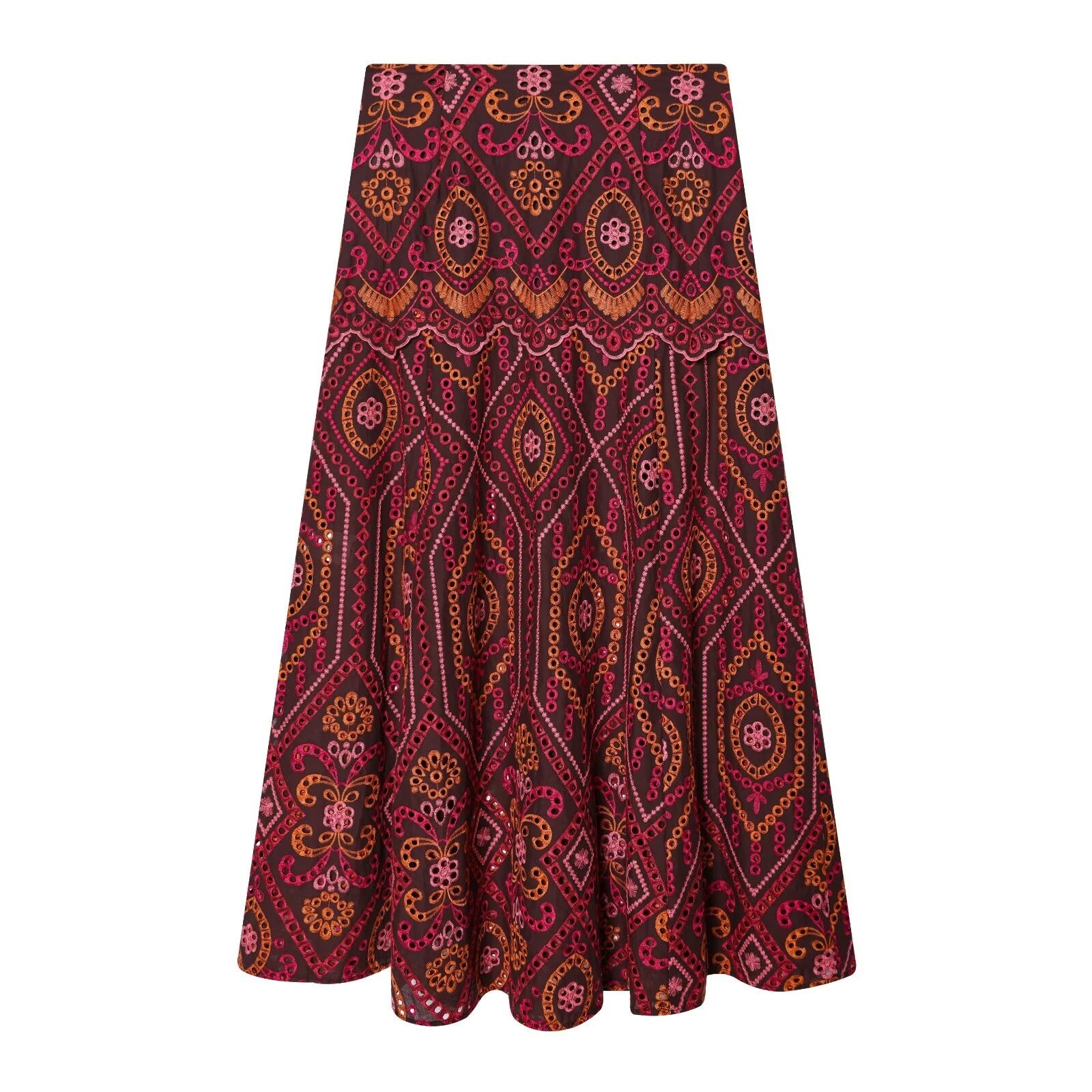 suit Women's 2 pieces hollowed out embroidered O-Neck top+Skirts